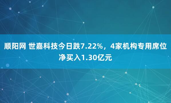 顺阳网 世嘉科技今日跌7.22%，4家机构专用席位净买入1.30亿元